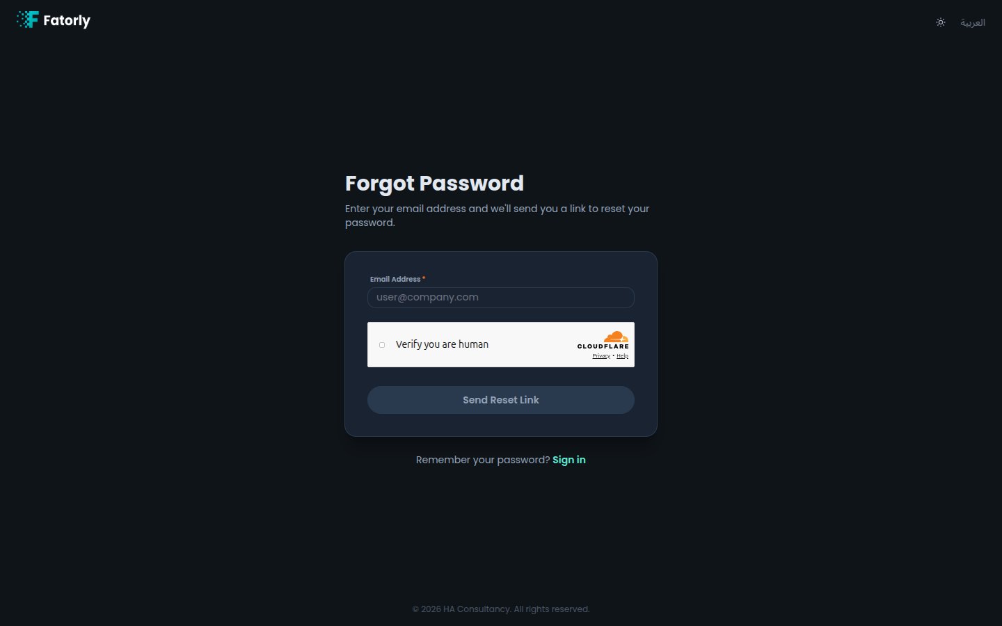 Fatorly forgot password page