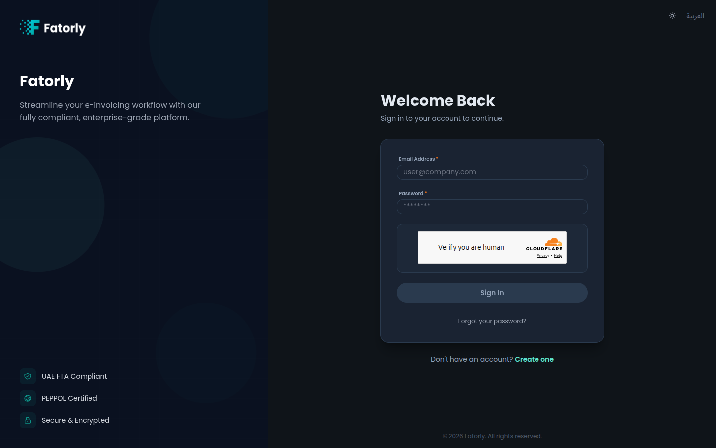 Fatorly sign-in page