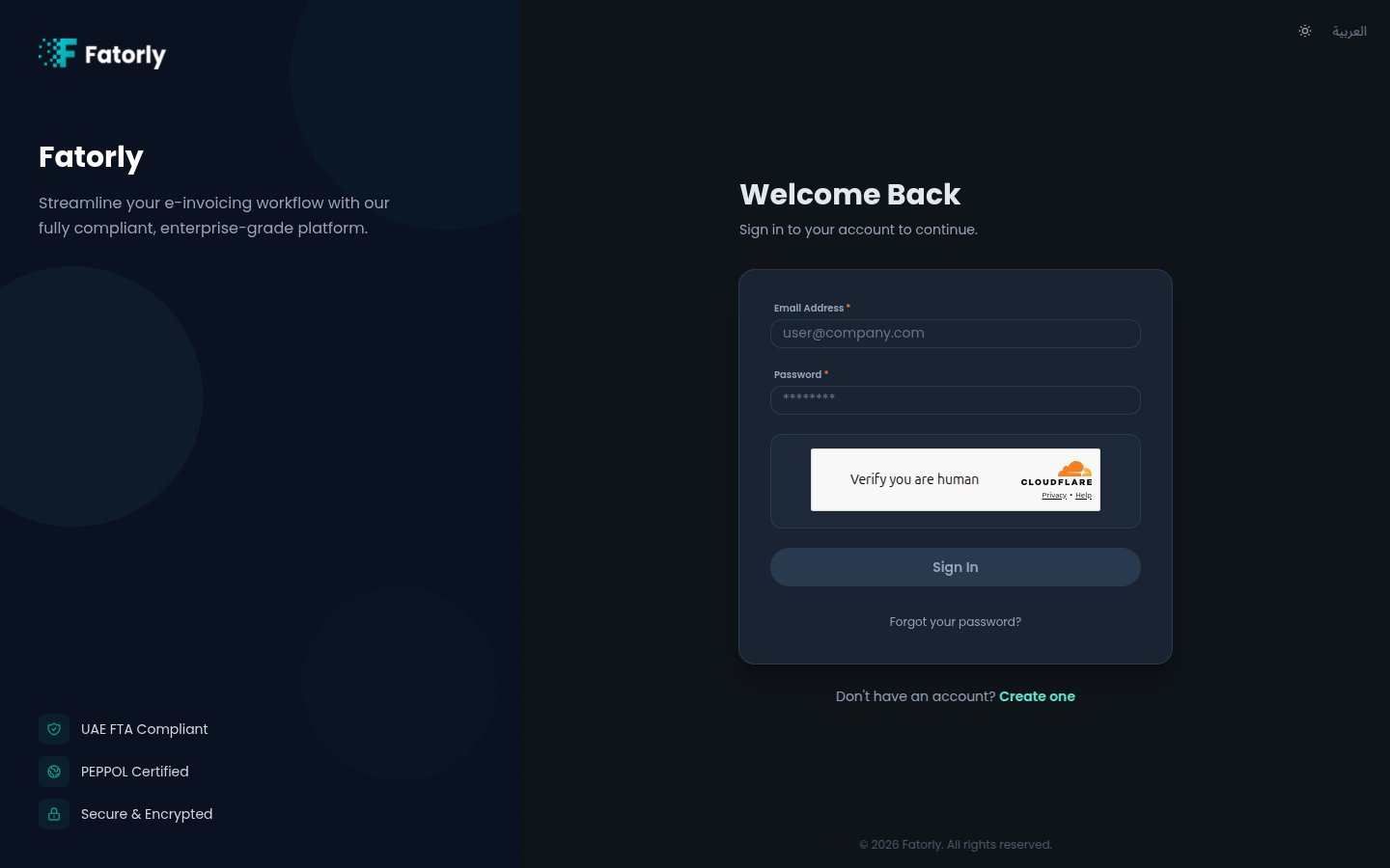 Fatorly sign-in page