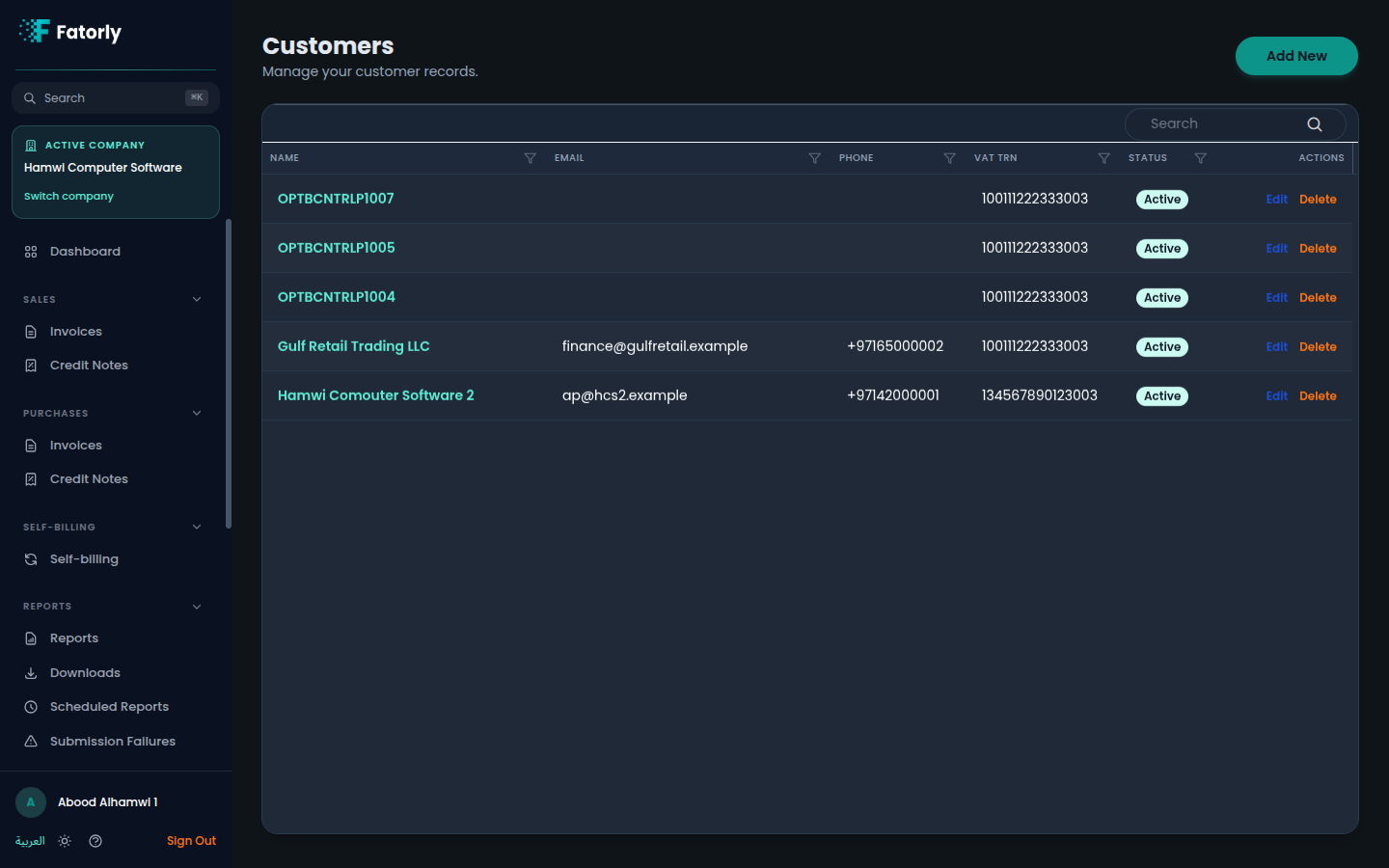 The Fatorly Customers list