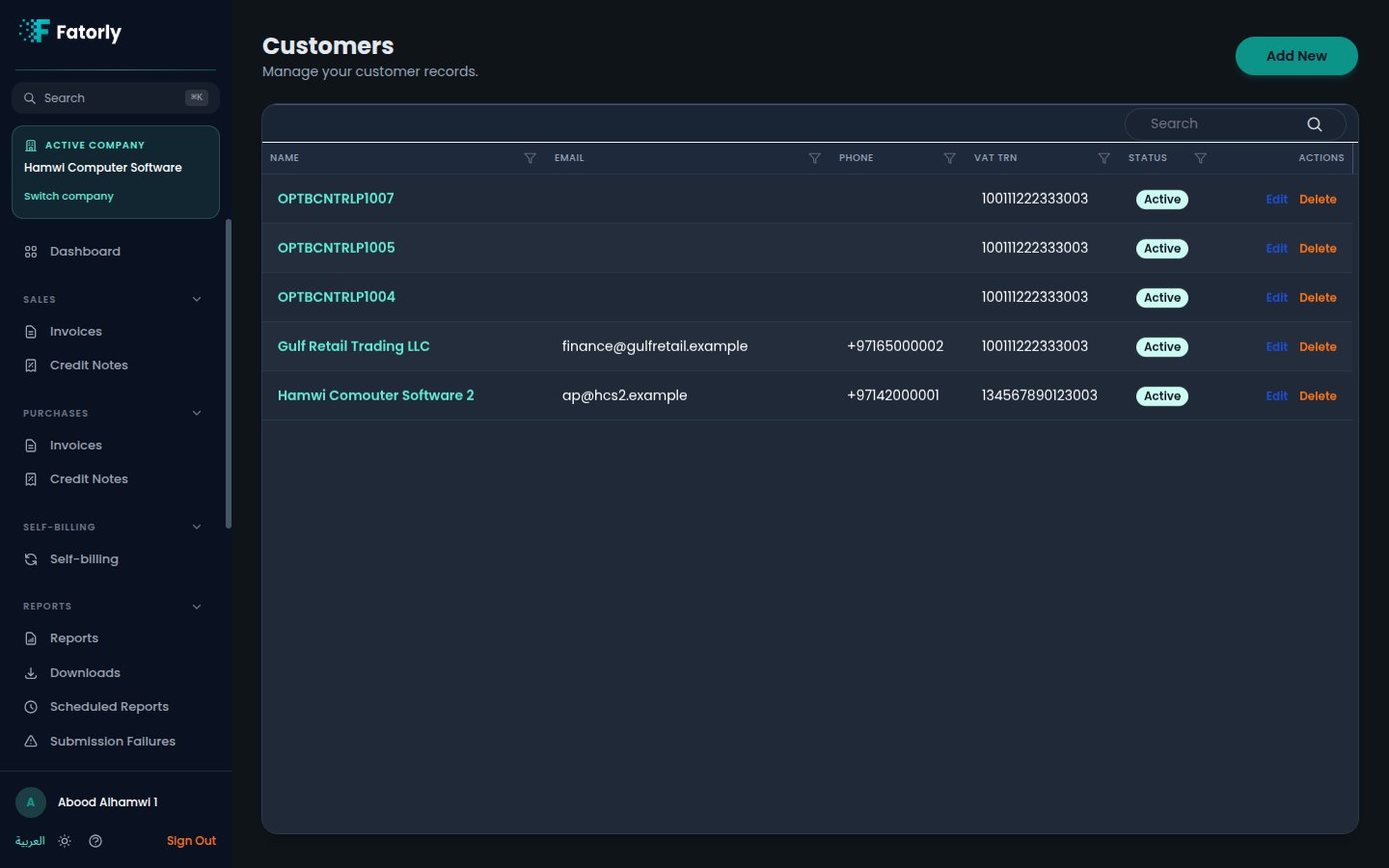 The Fatorly Customers list