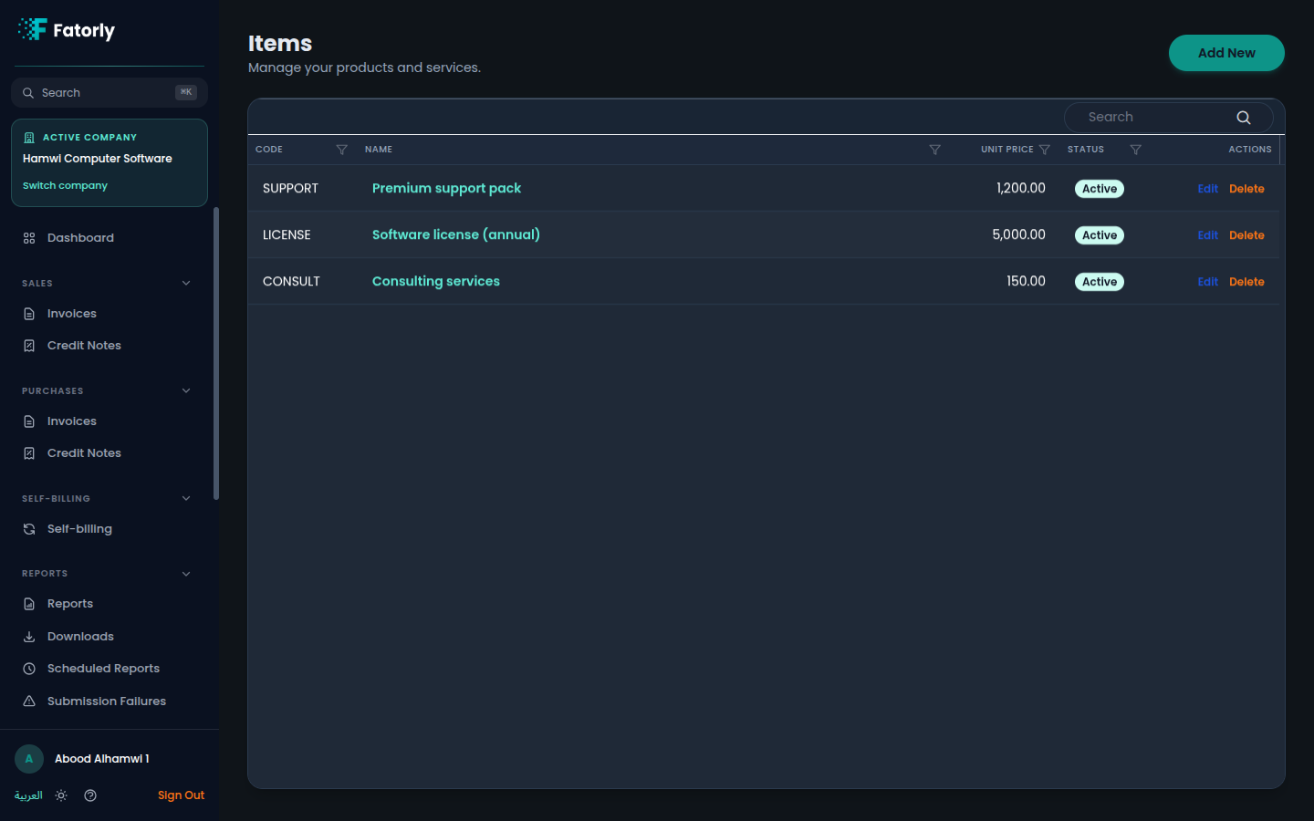 The Fatorly Items list