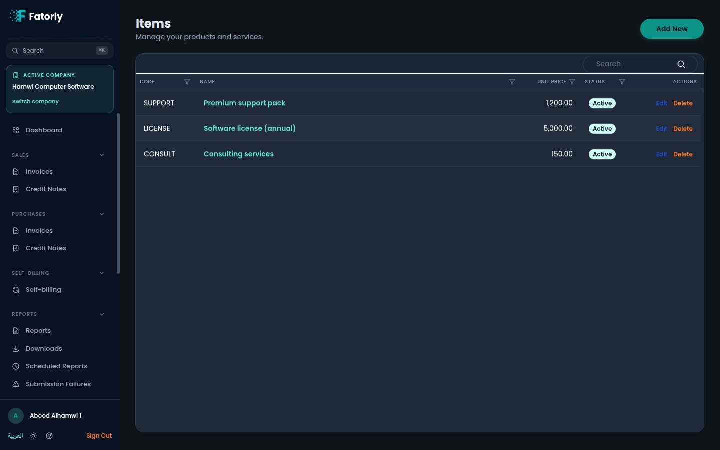 The Fatorly Items list