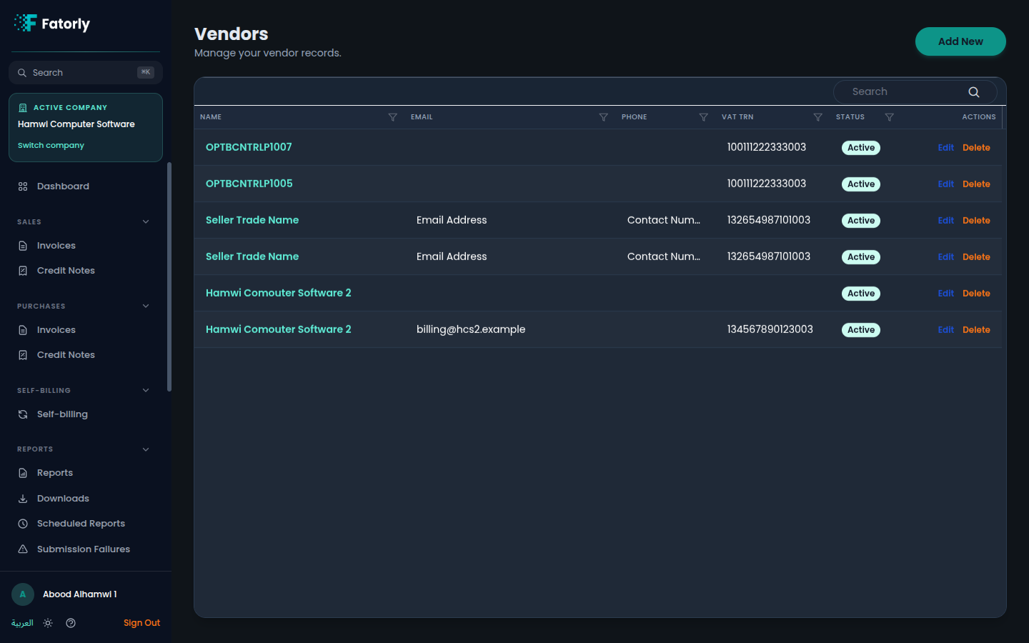 The Fatorly Vendors list
