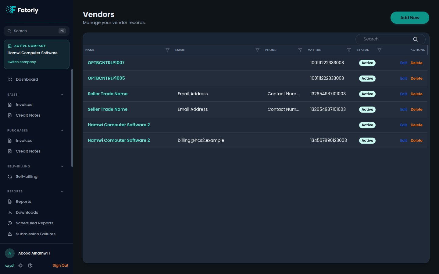 The Fatorly Vendors list