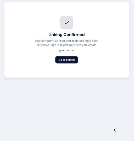 Linking Confirmed screen, showing the linked TIN