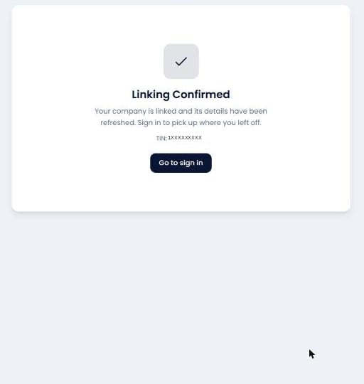 Linking Confirmed screen, showing the linked TIN