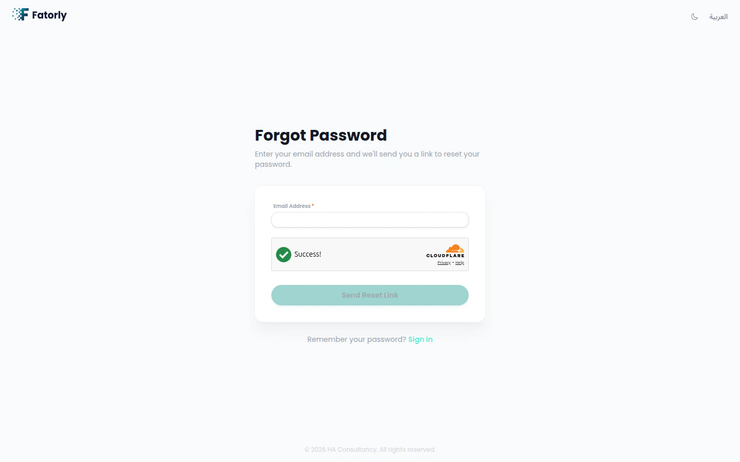 Fatorly forgot password page