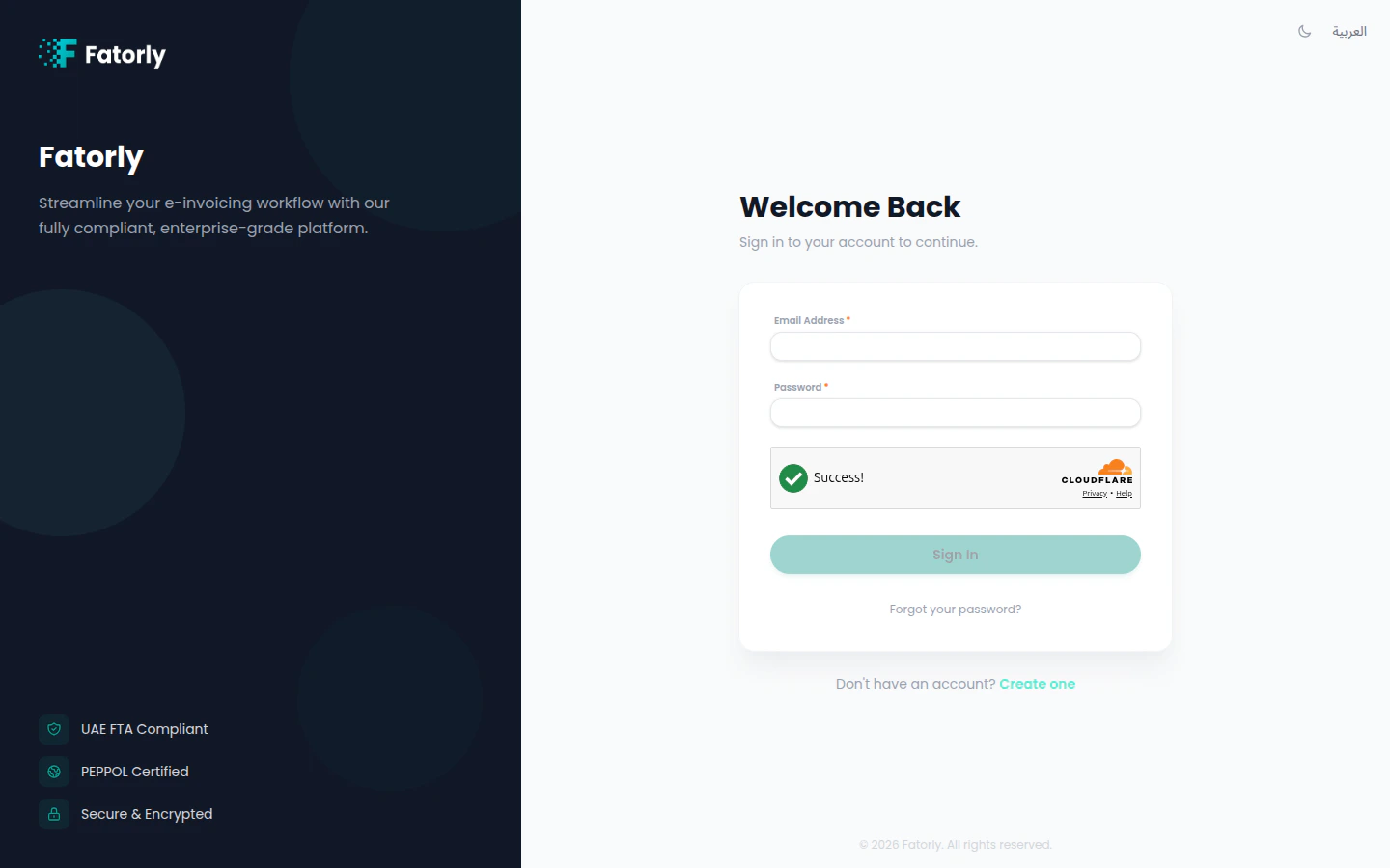 Fatorly sign-in page