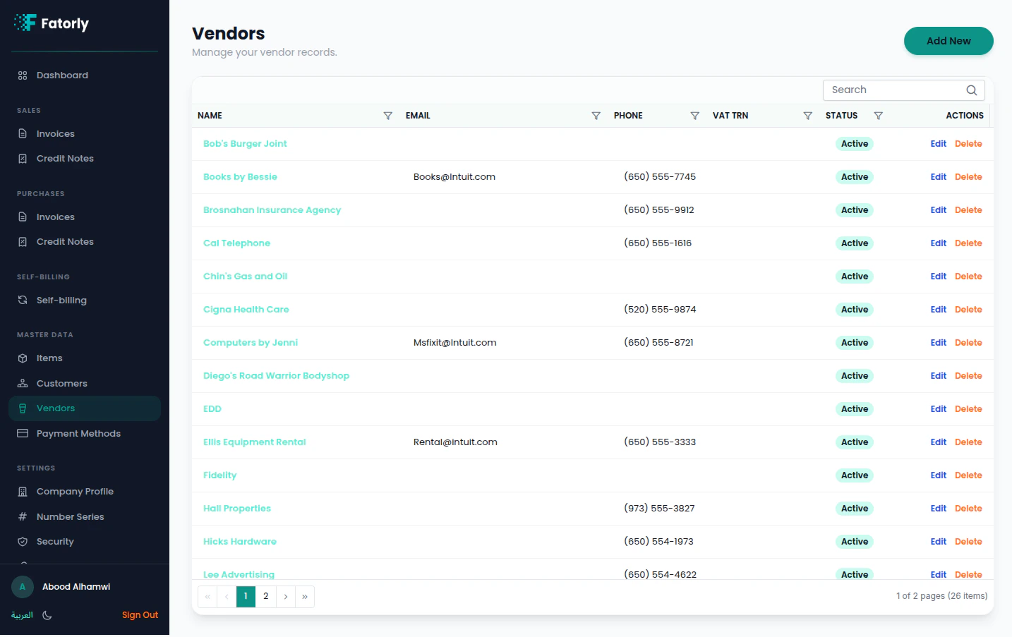 Fatorly vendors list