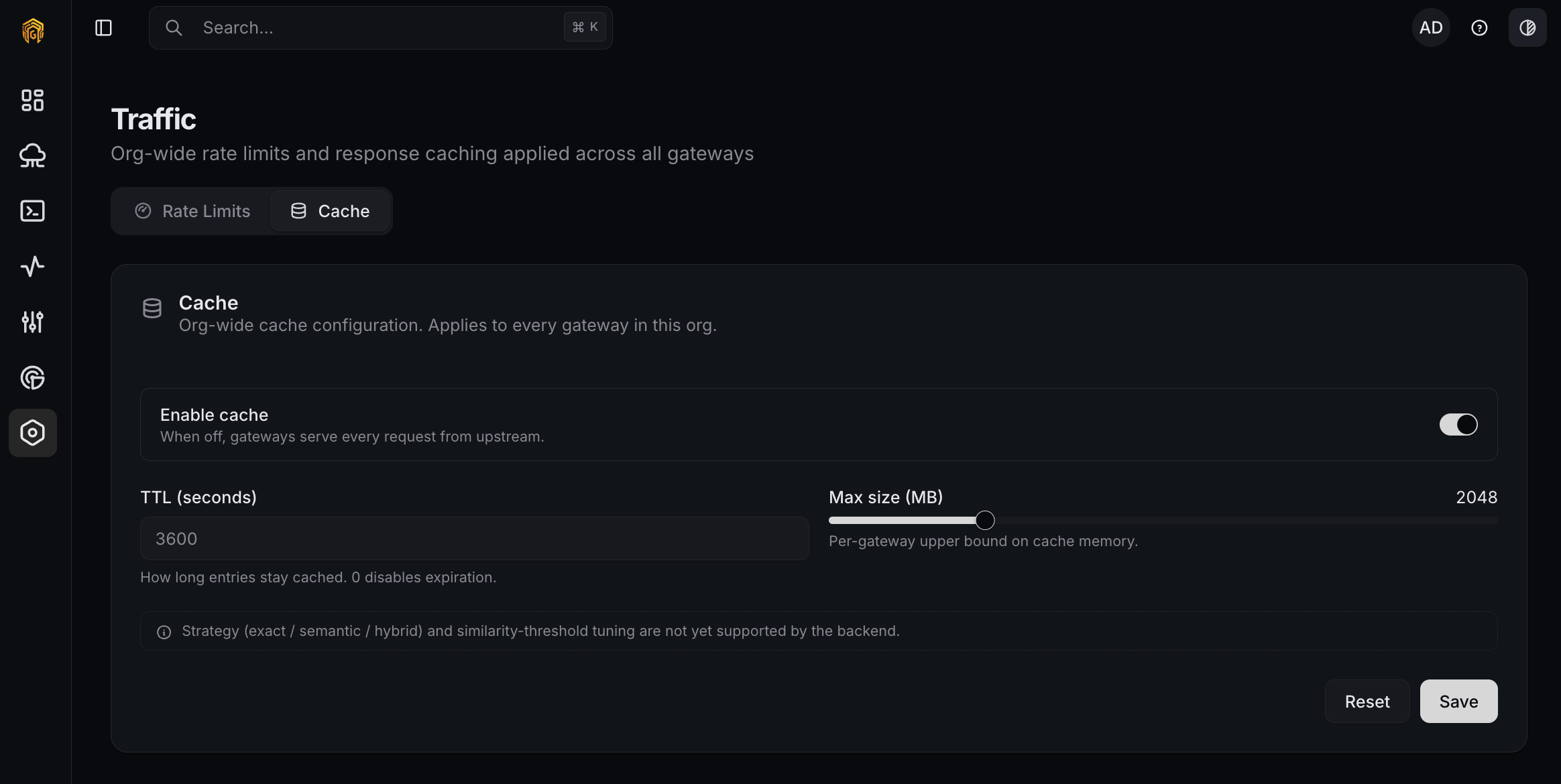 Cache settings