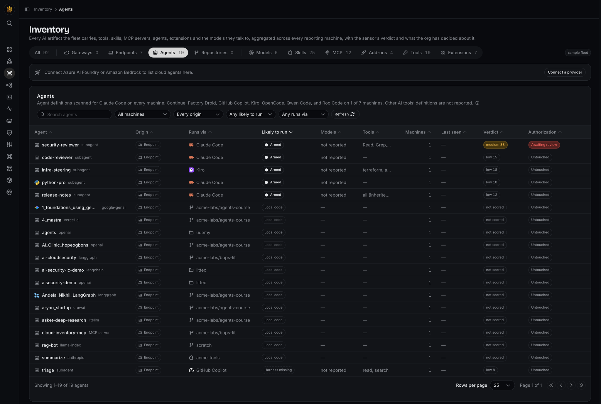Agents inventory table