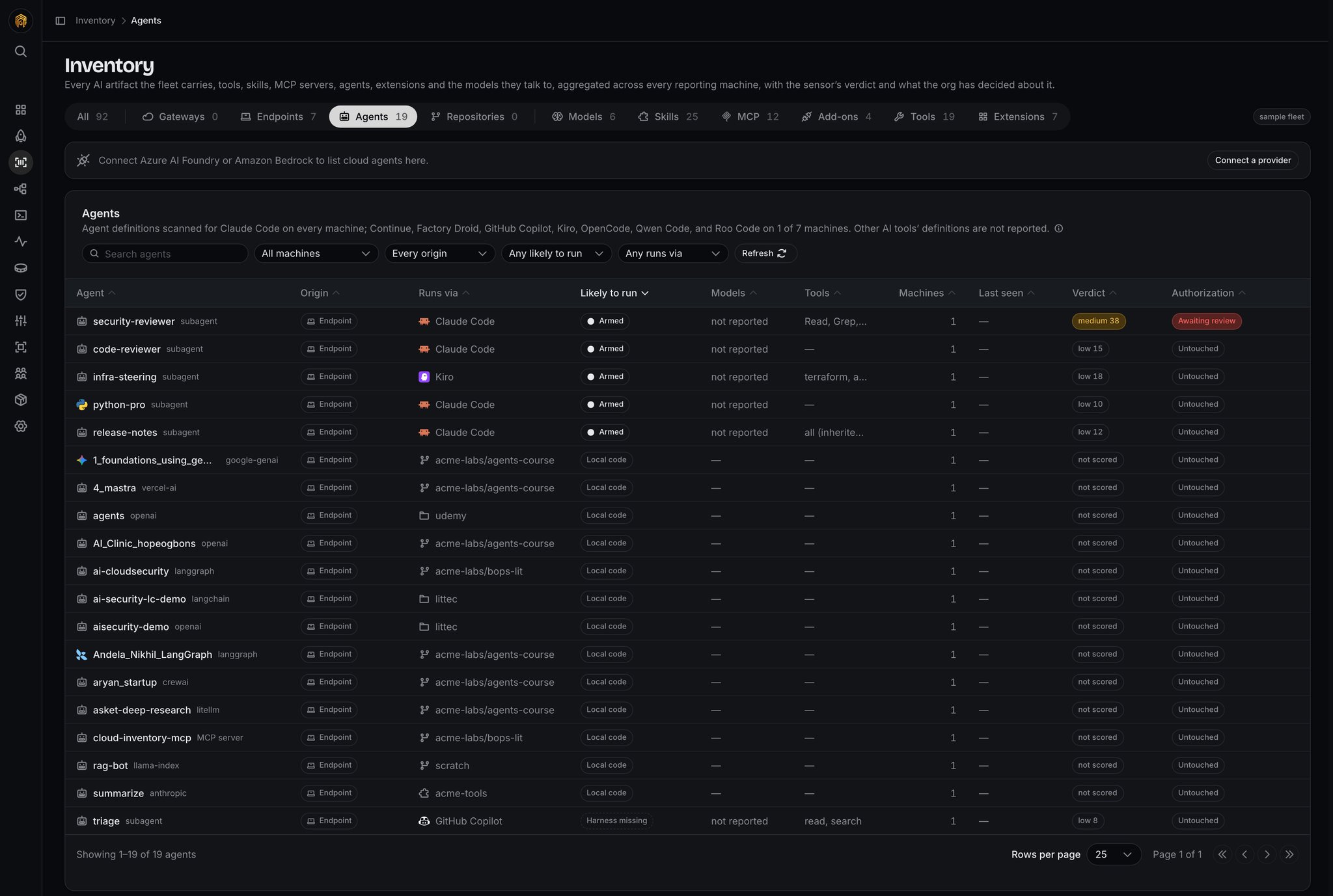 Agents inventory table
