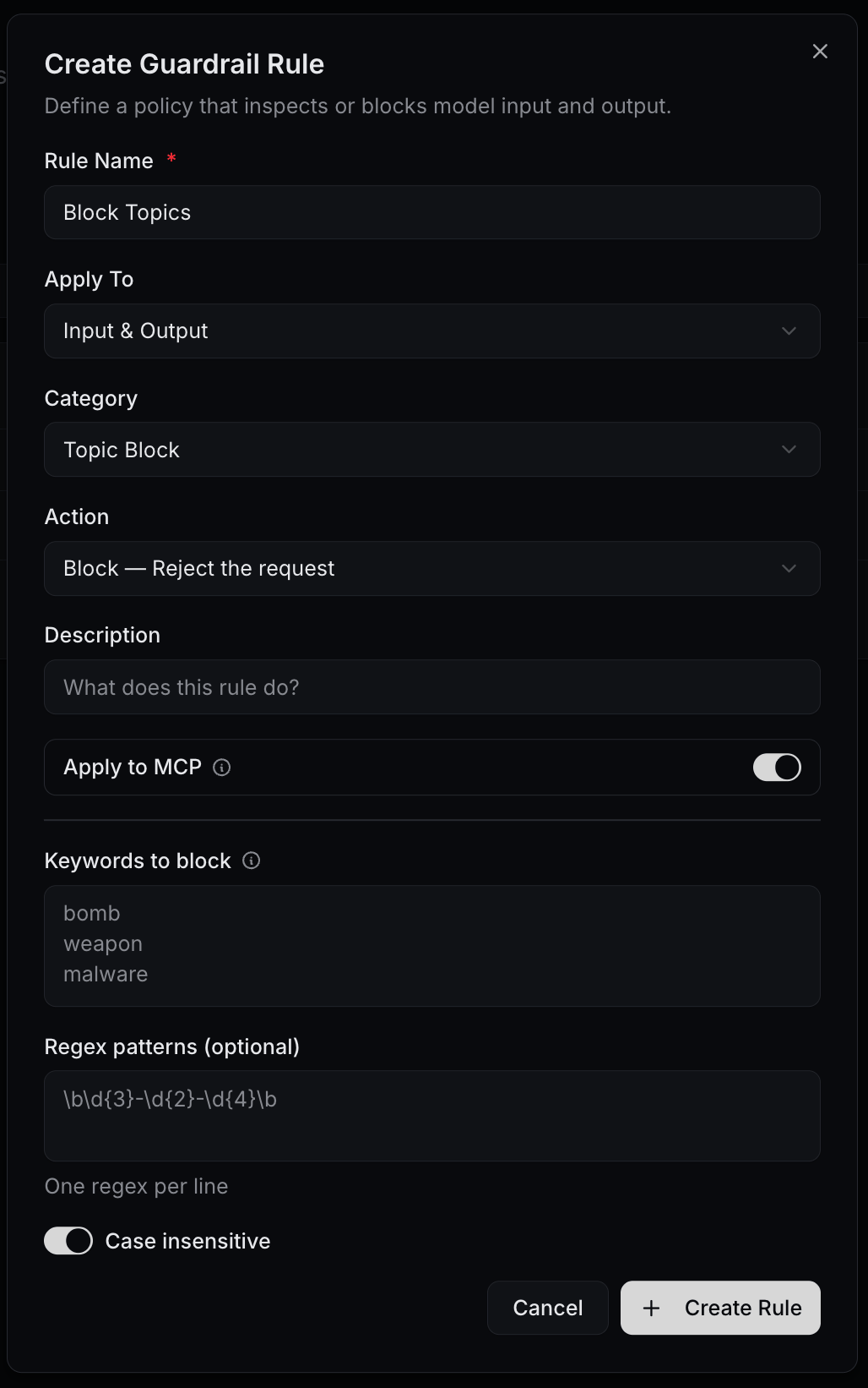 Create Guardrail Rule dialog