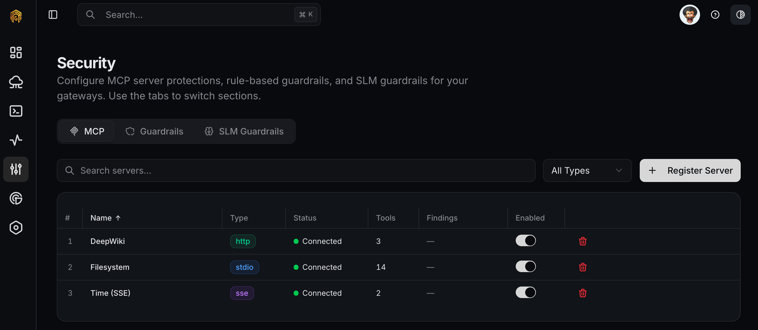 Registered MCP servers
