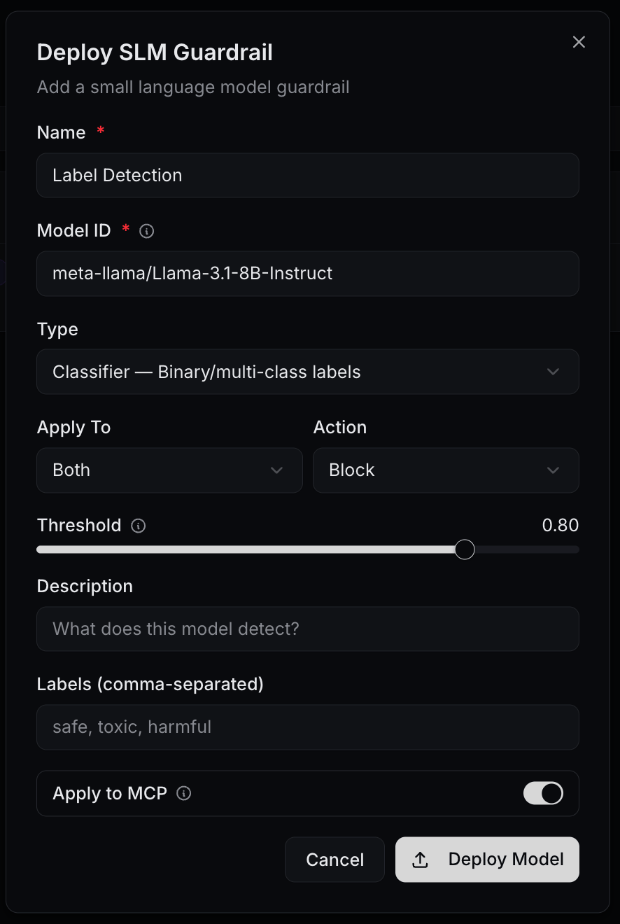 Deploy SLM Guardrail dialog