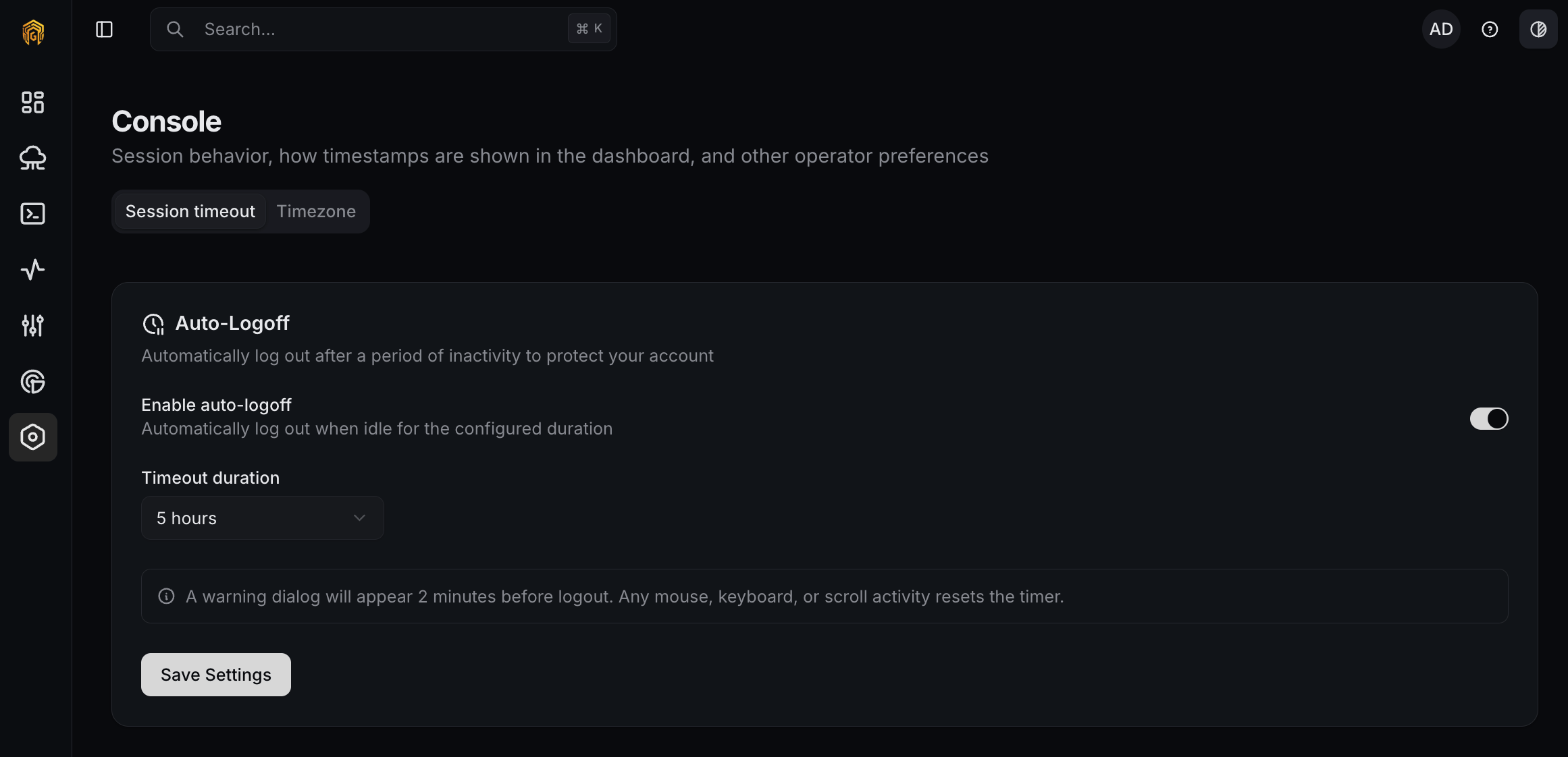 Auto-logoff settings