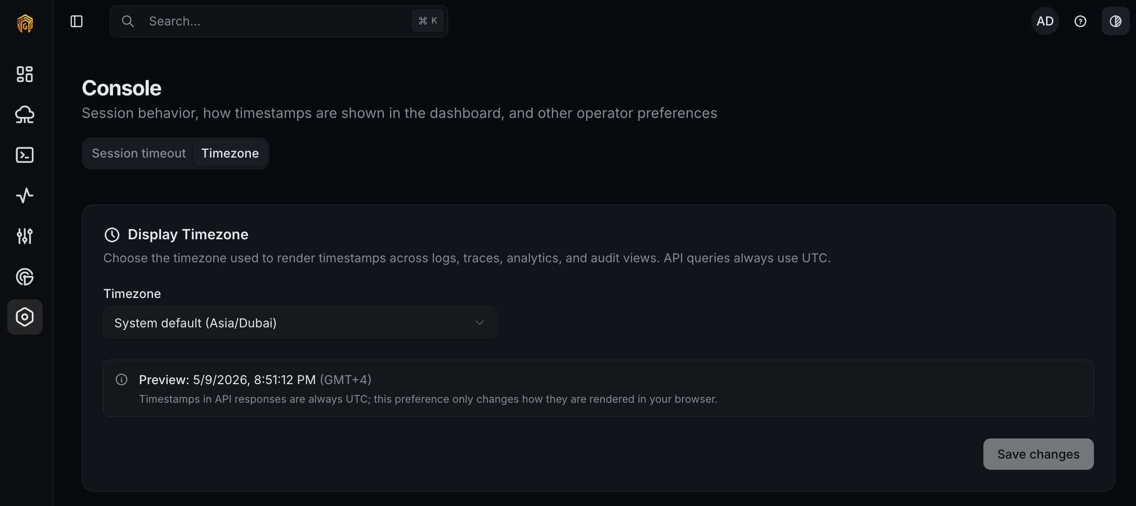 Display timezone settings