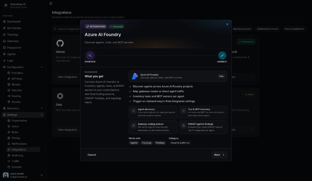 Azure AI Foundry integration dialog on Overview step