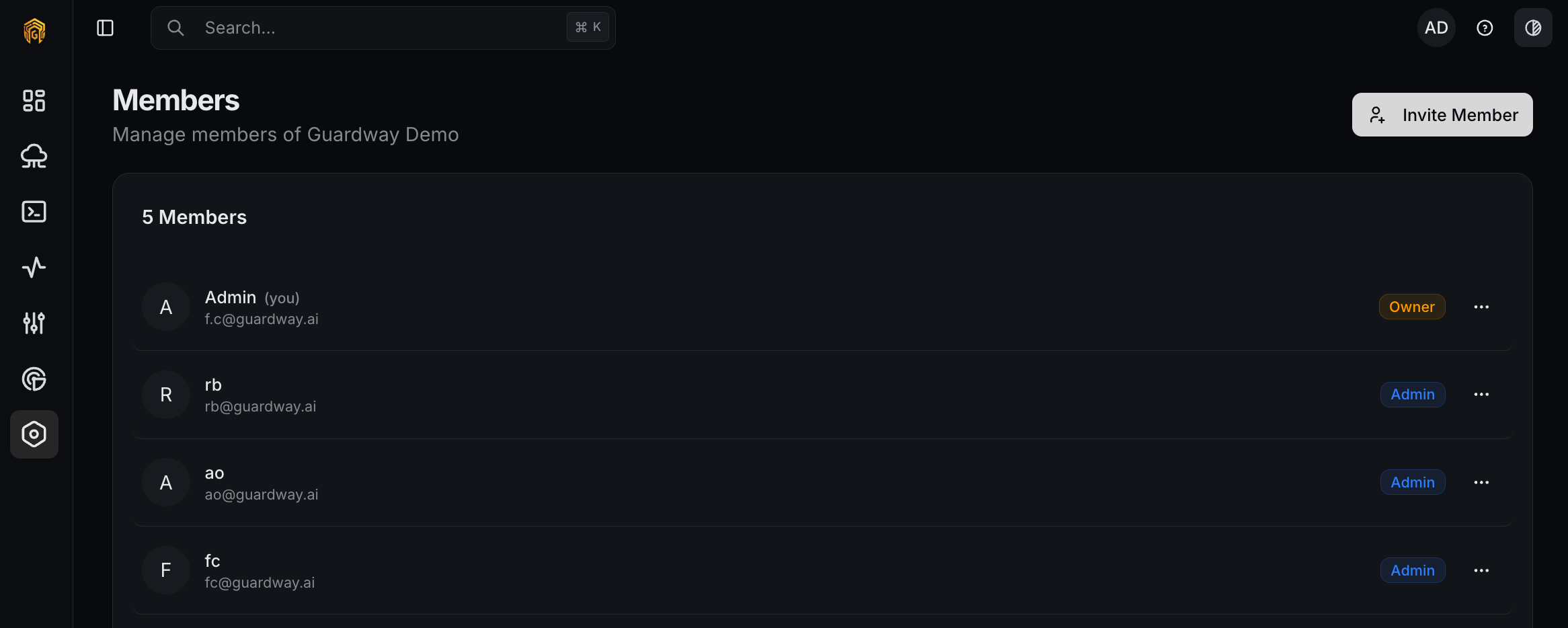 Members and pending invitations