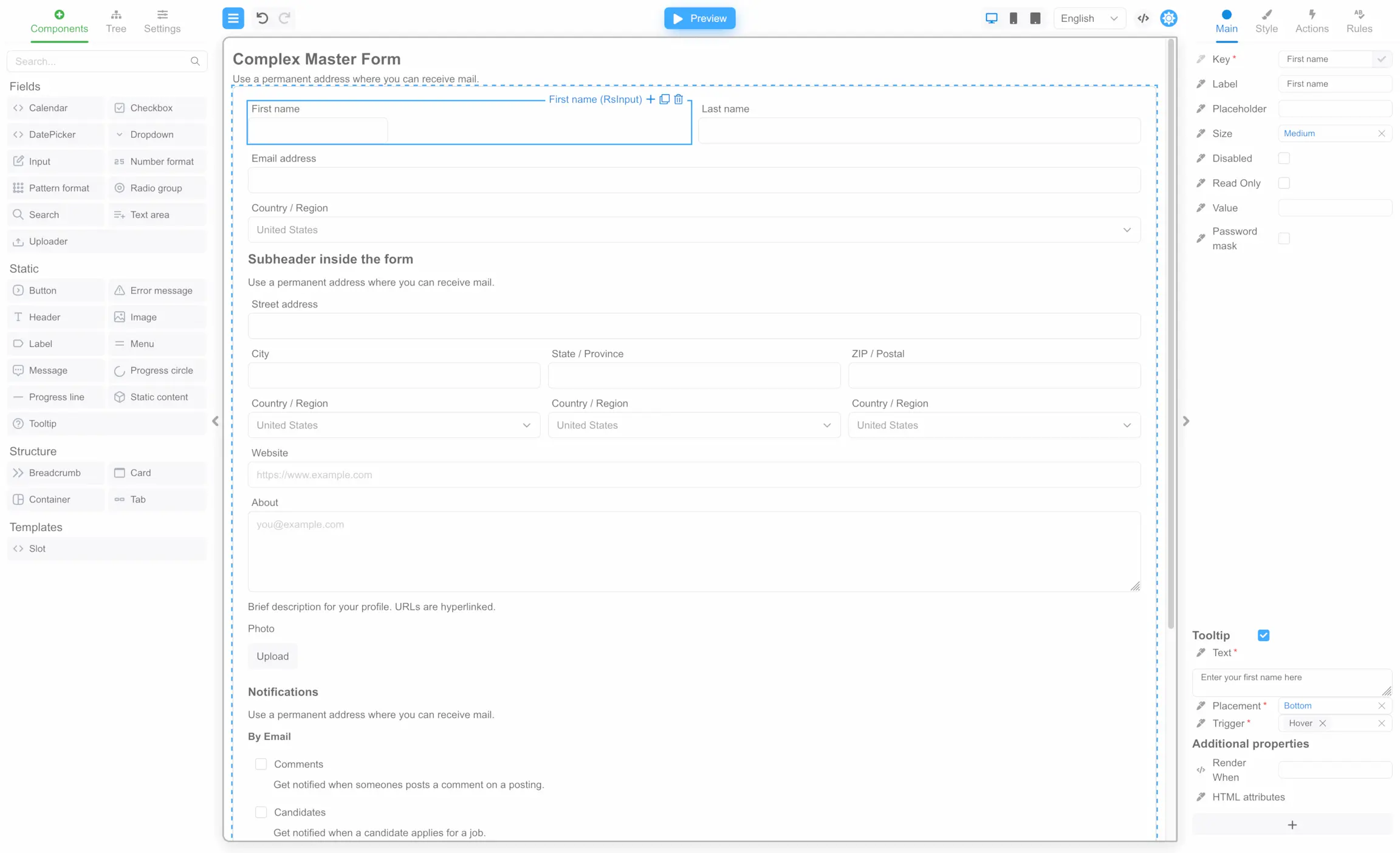 FormEngine Designer installed in a React application