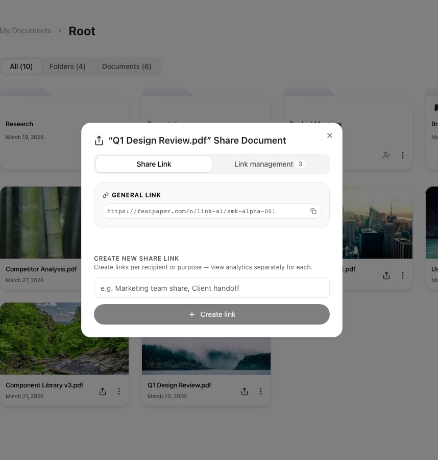 Share link management screen
