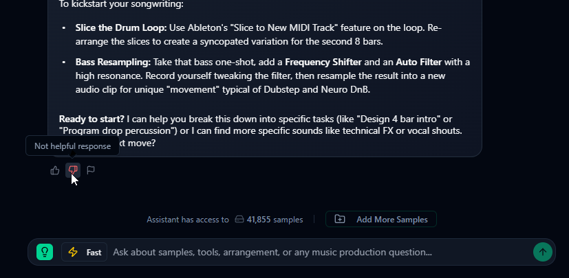New feedback buttons for assistant messages
