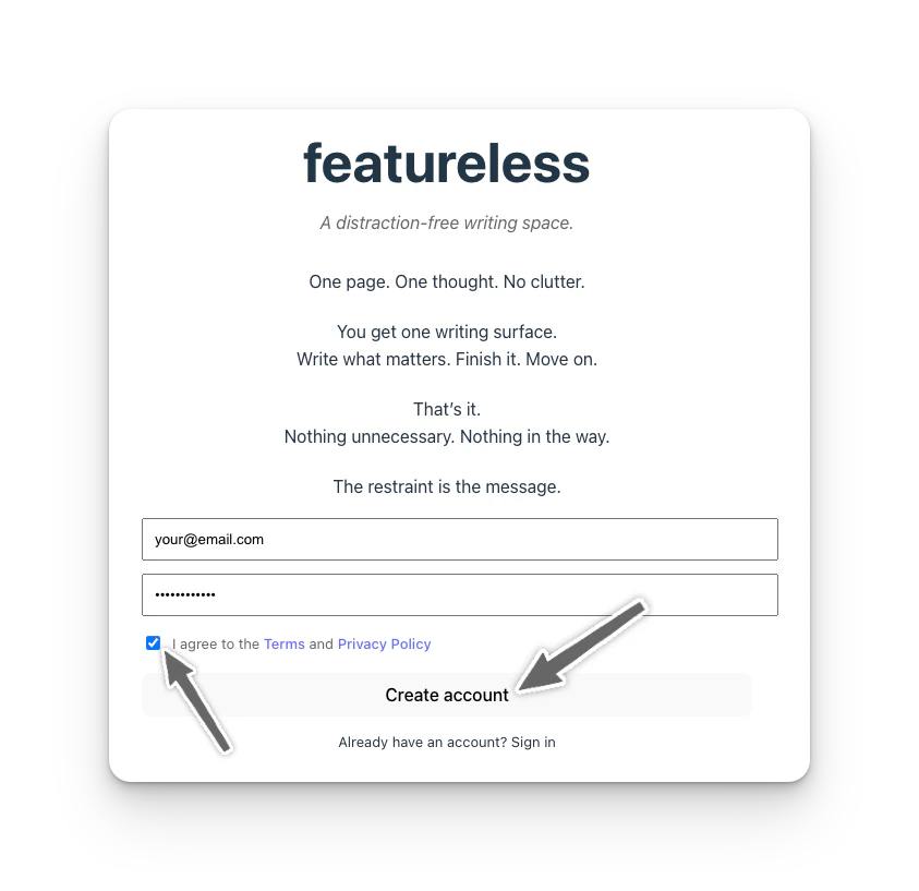 Signup Featureless