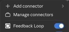 Claude conversation connectors menu showing Feedback Loop enabled
