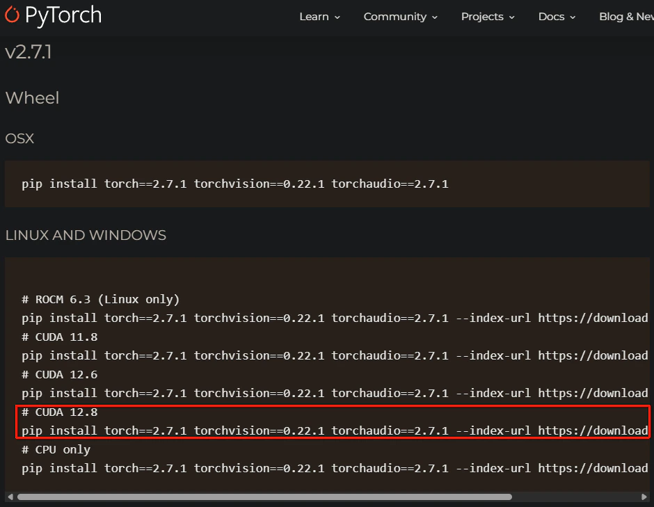 Pytorch 下載選項列表