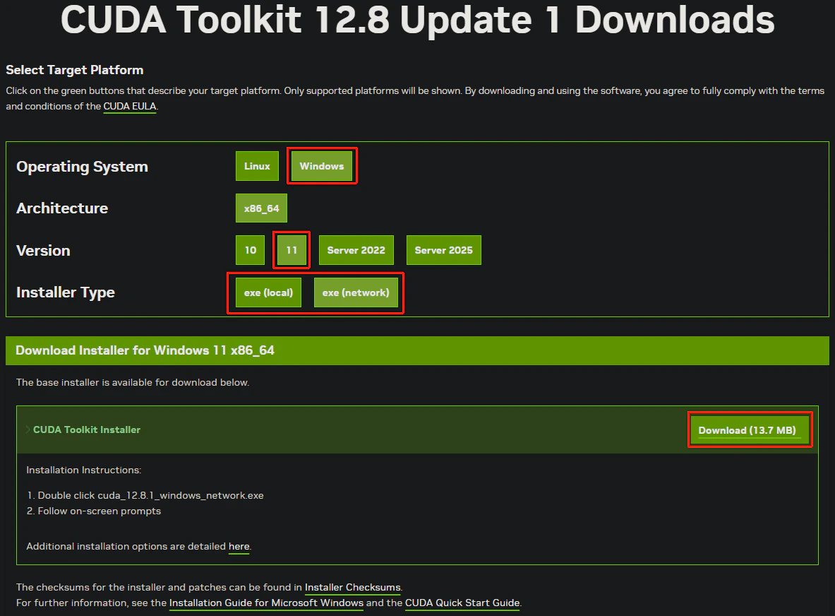 CUDA Toolkit 下載選項