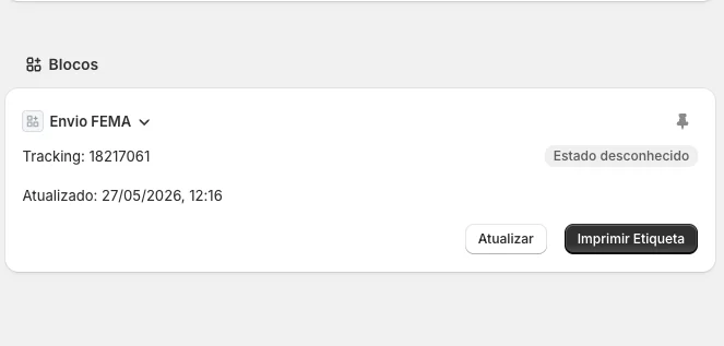 Bloco FEMA na página de encomenda