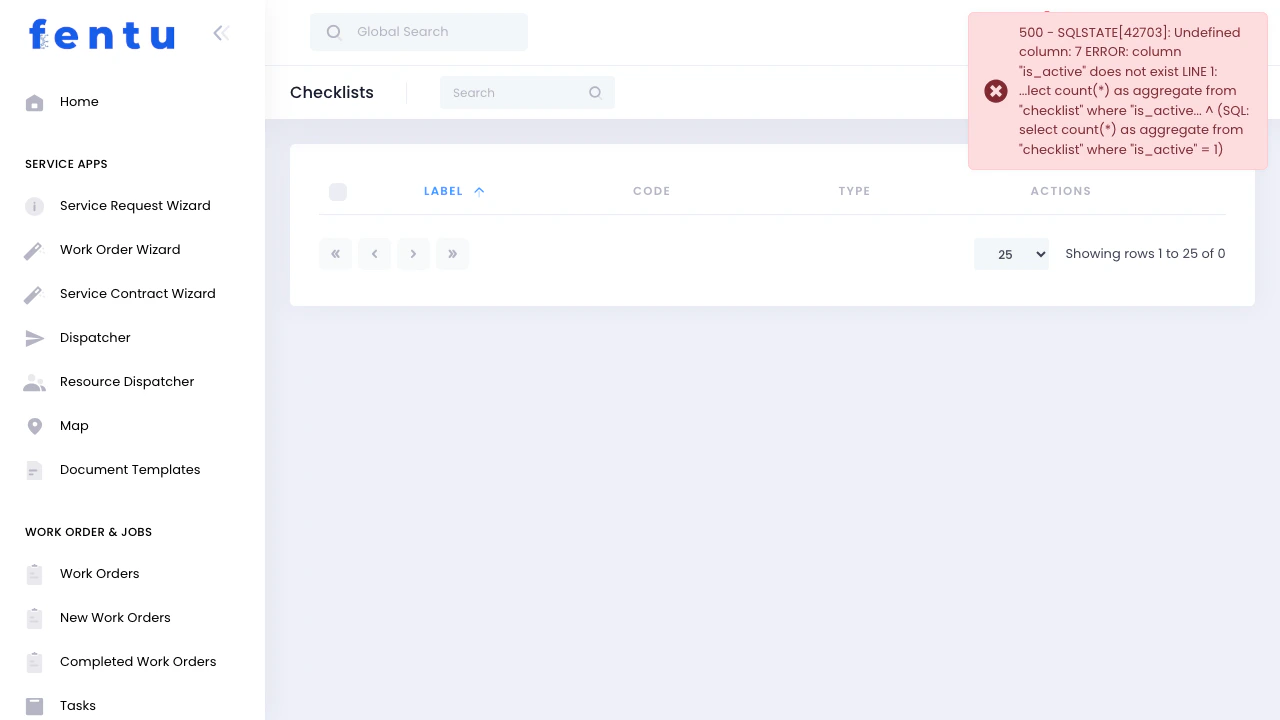 Checklists List View