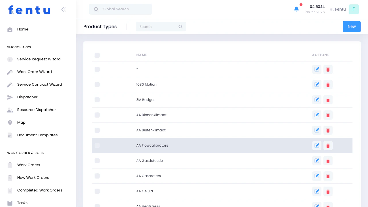 Product Types List View