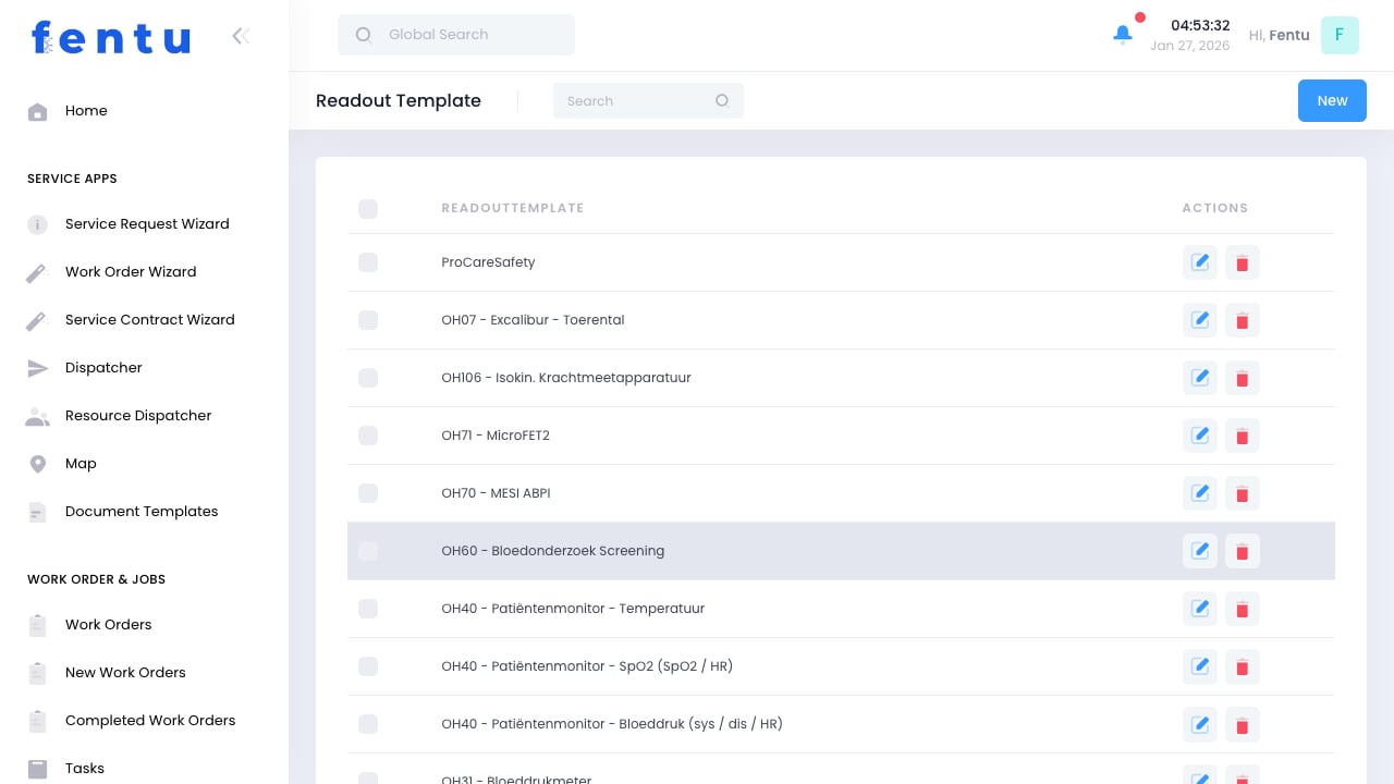 Readout Templates List View