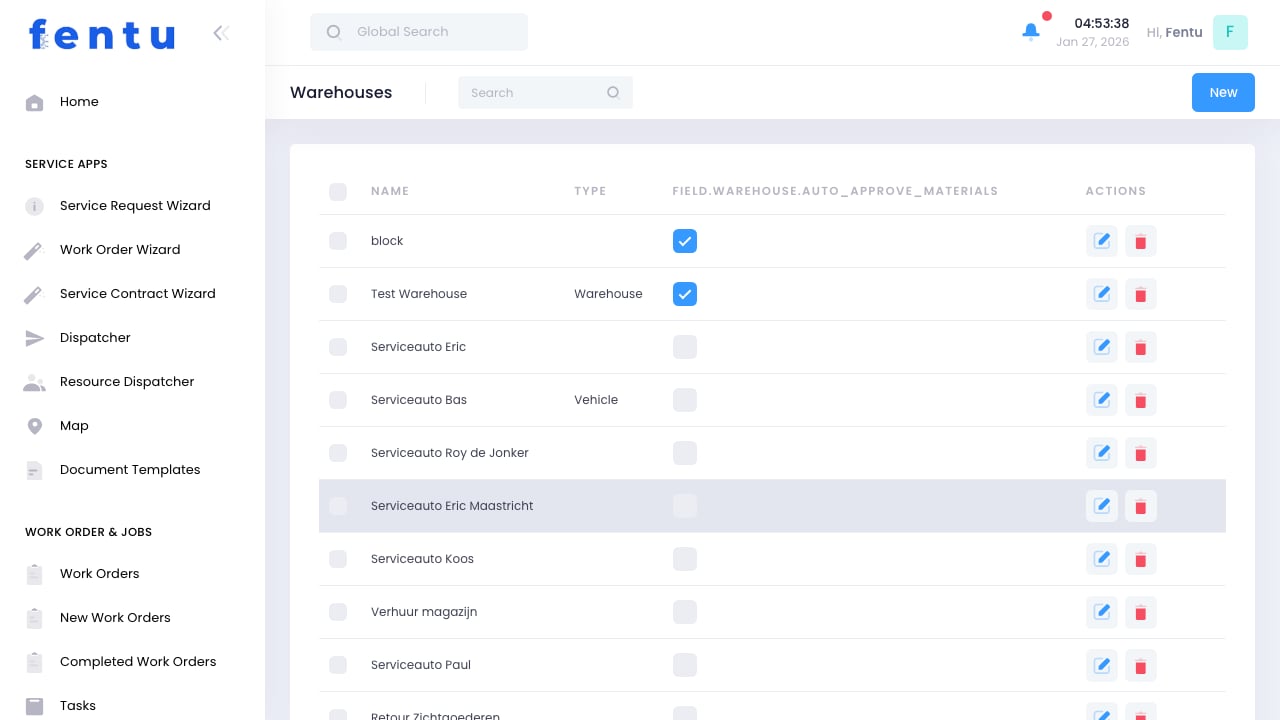 Warehouses List View