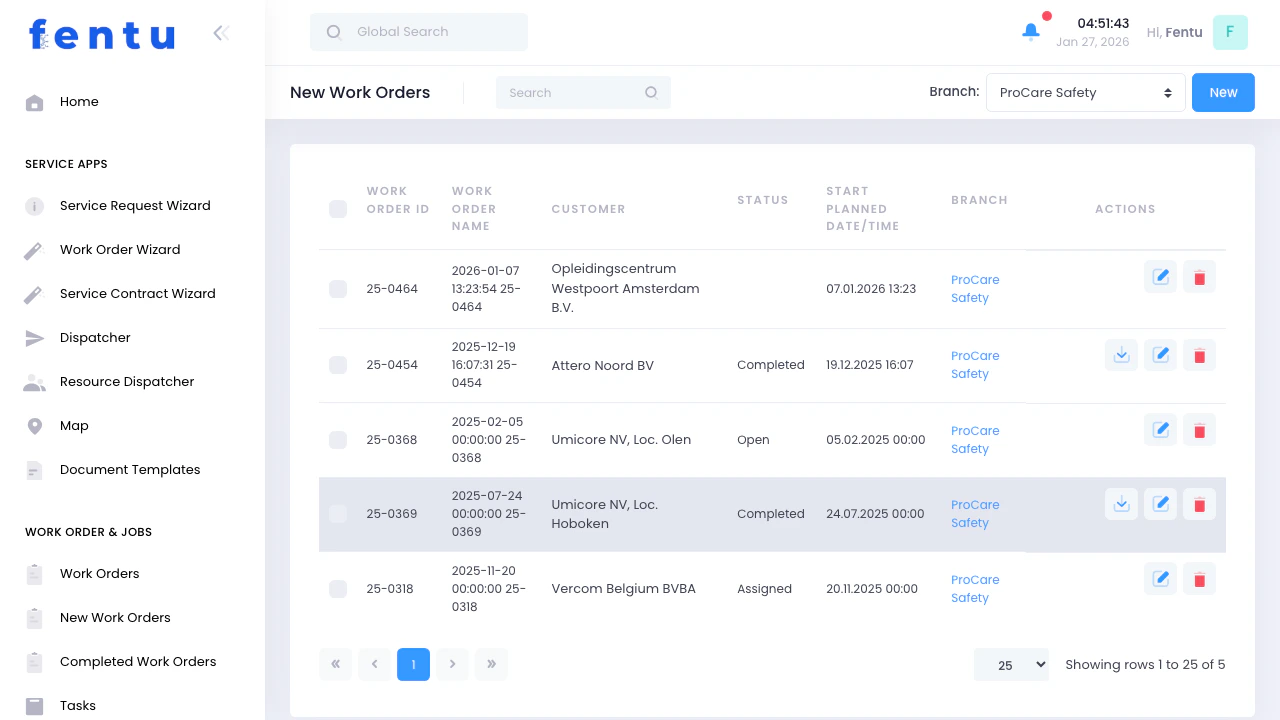 New Work Orders List View