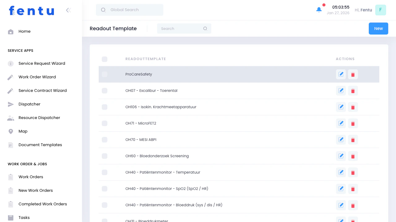 Readout Templates List View