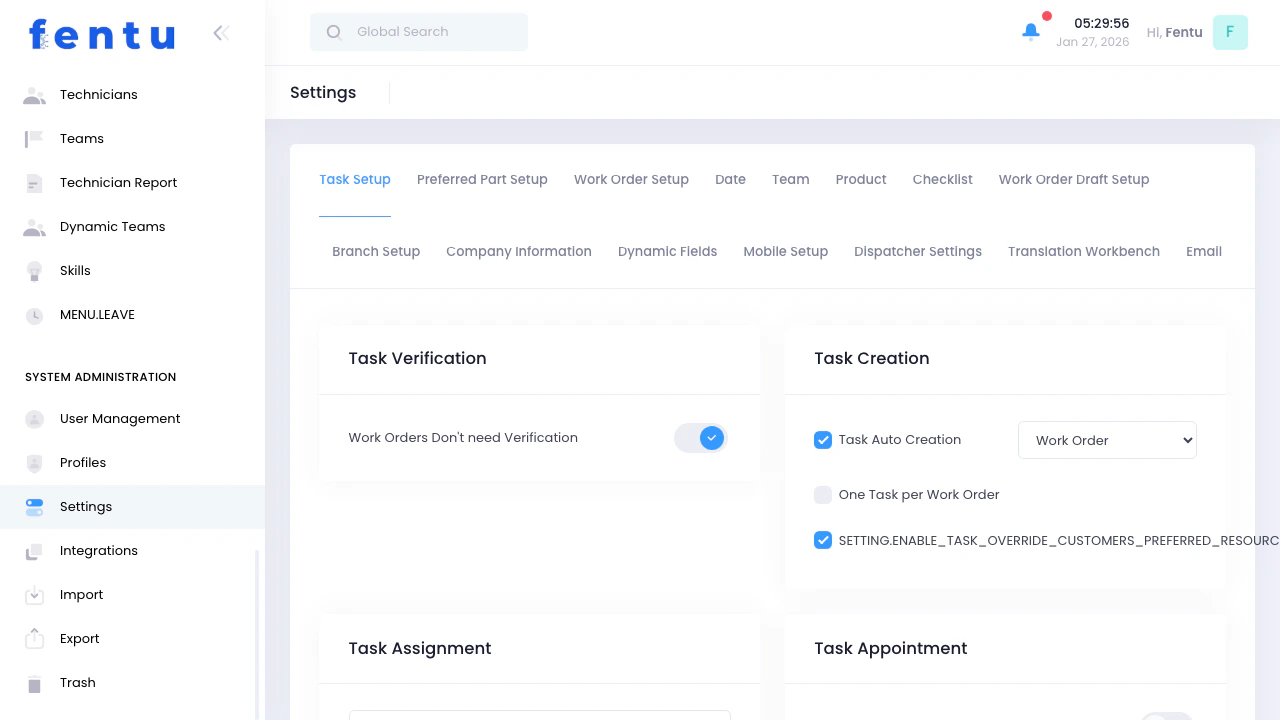 System Settings View