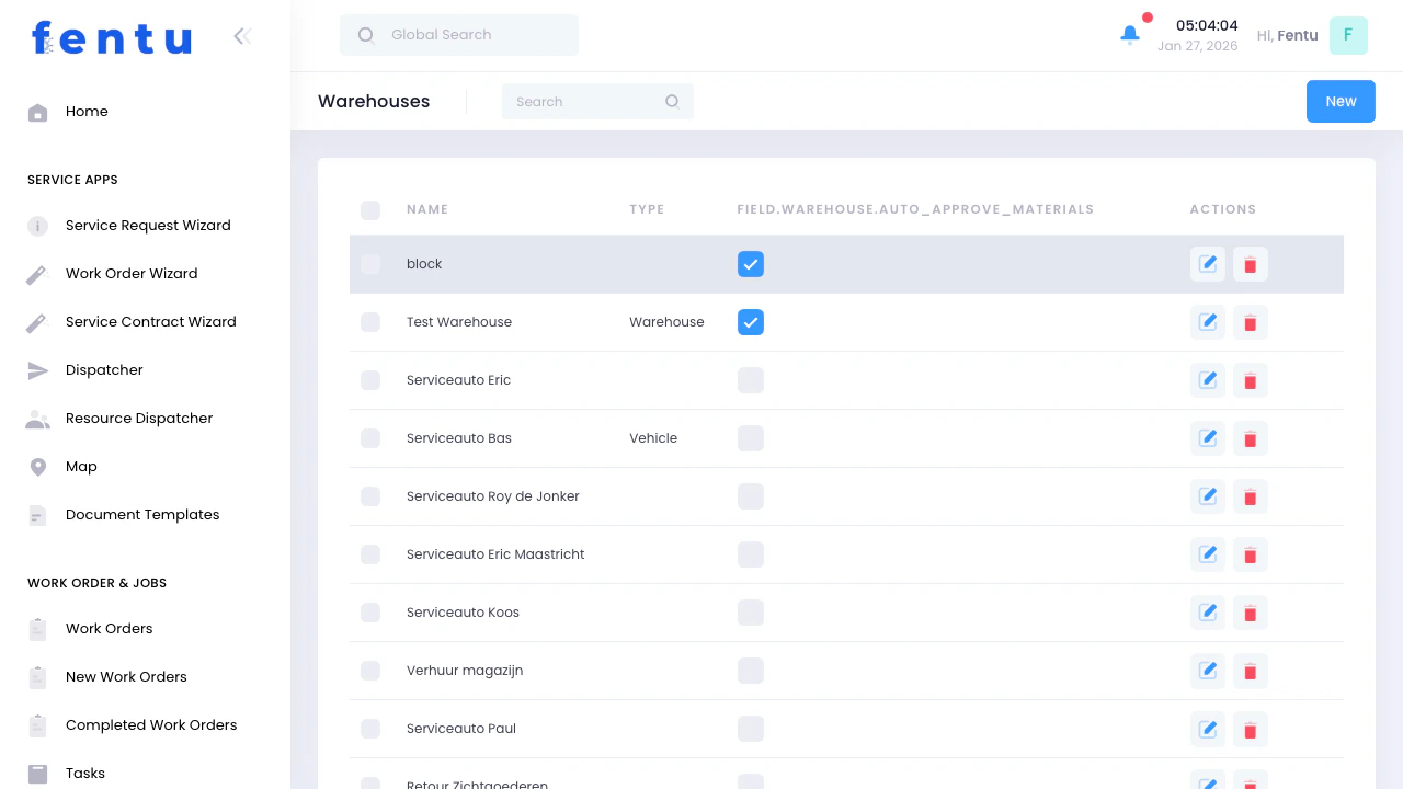 Warehouses List View