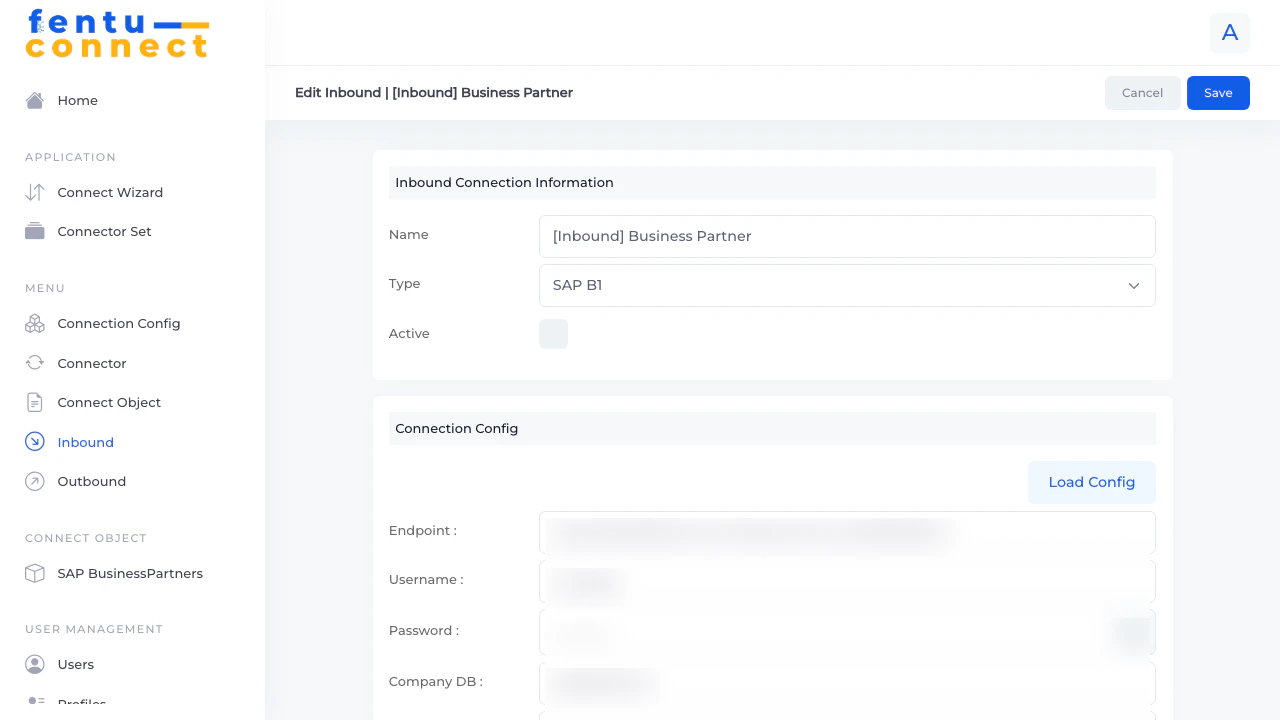 Inbound Connection Edit - Top