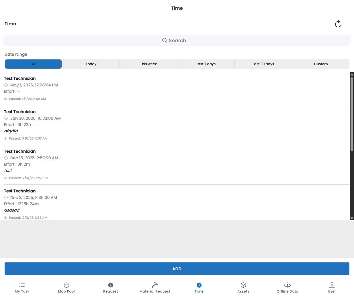 Time Tracking Screen