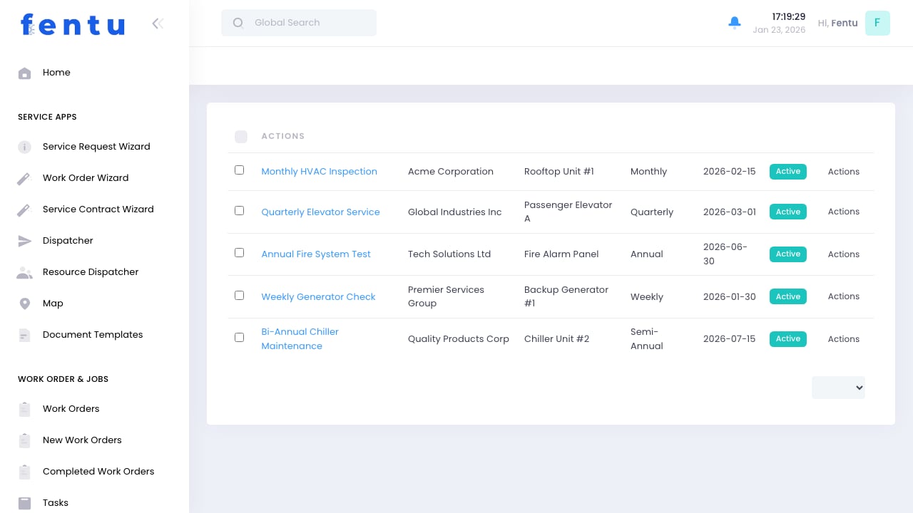 Scheduled Maintenances List View