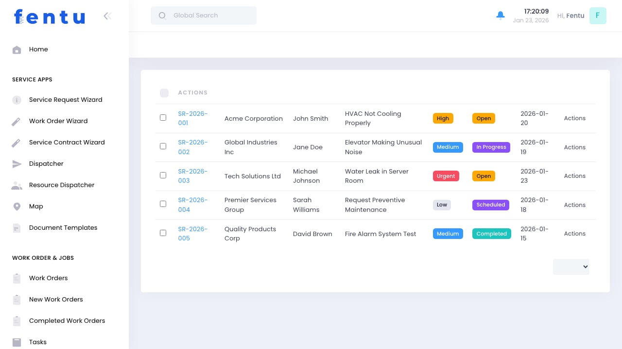 Service Requests List View