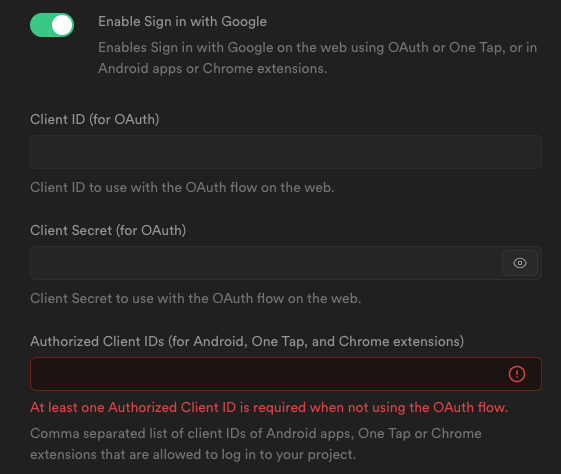 Update Supabase with Google credentials