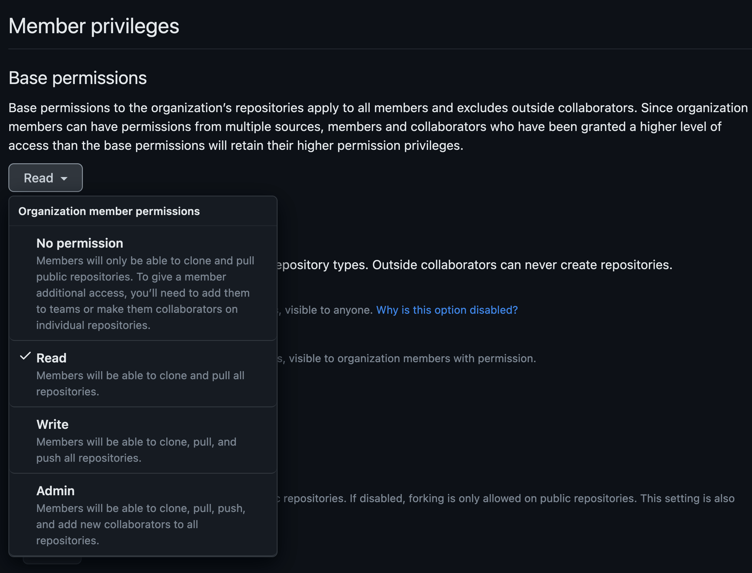 Selecting new permission level from base permissions drop-down