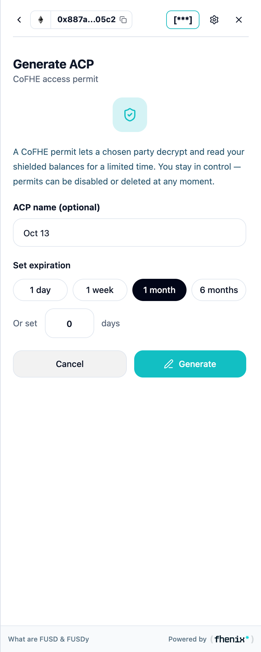 Create permit form with an explanation, an optional permit name, an expiration selector, and a Generate New button