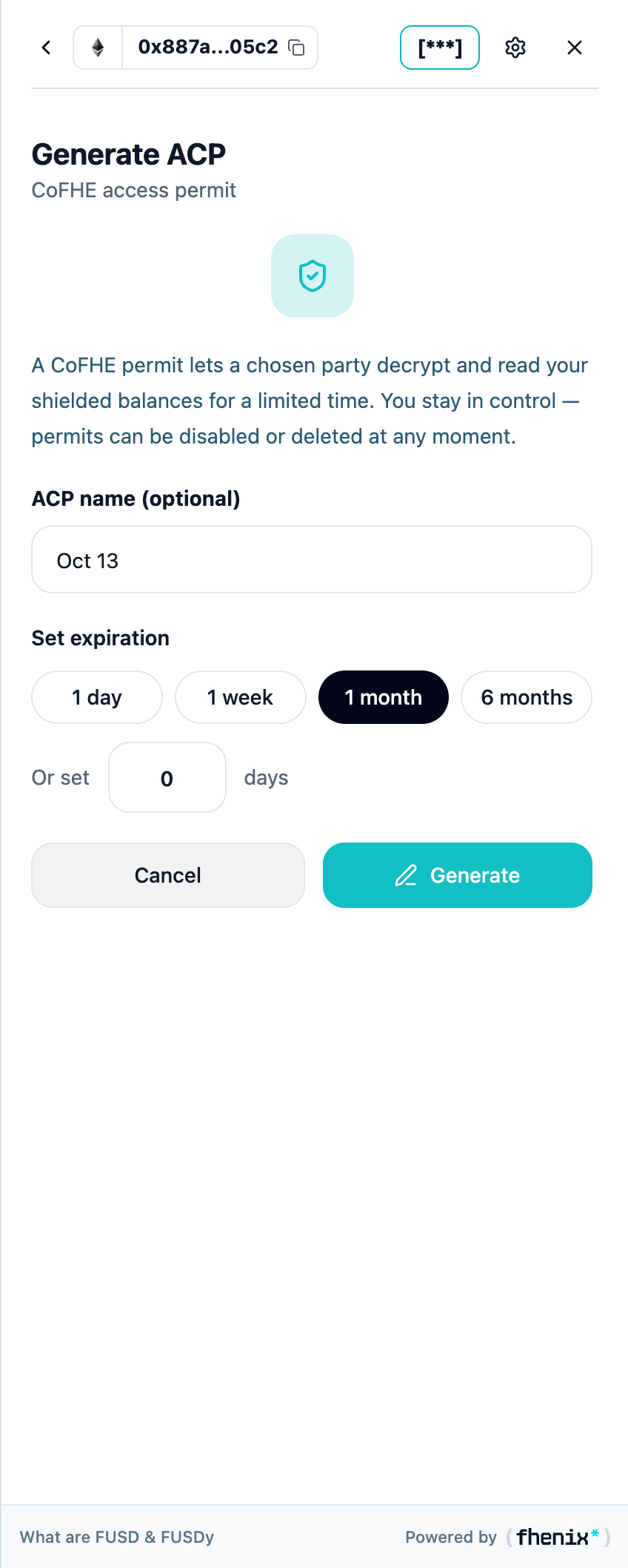 Create permit form with an explanation, an optional permit name, an expiration selector, and a Generate New button
