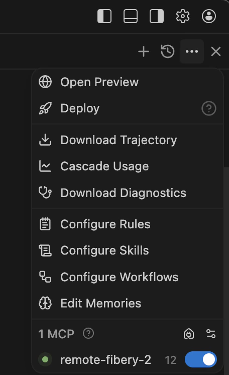 Windsurf MCP settings button