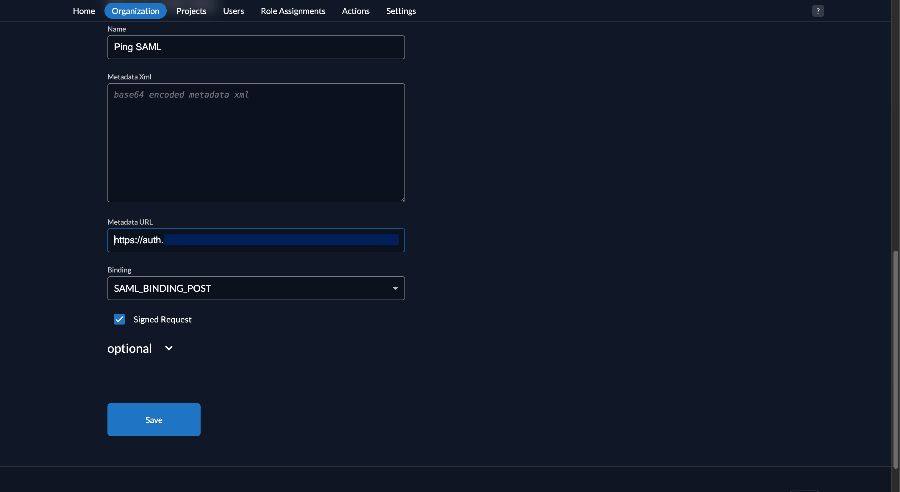 Fiddler AuthN console Metadata URL
